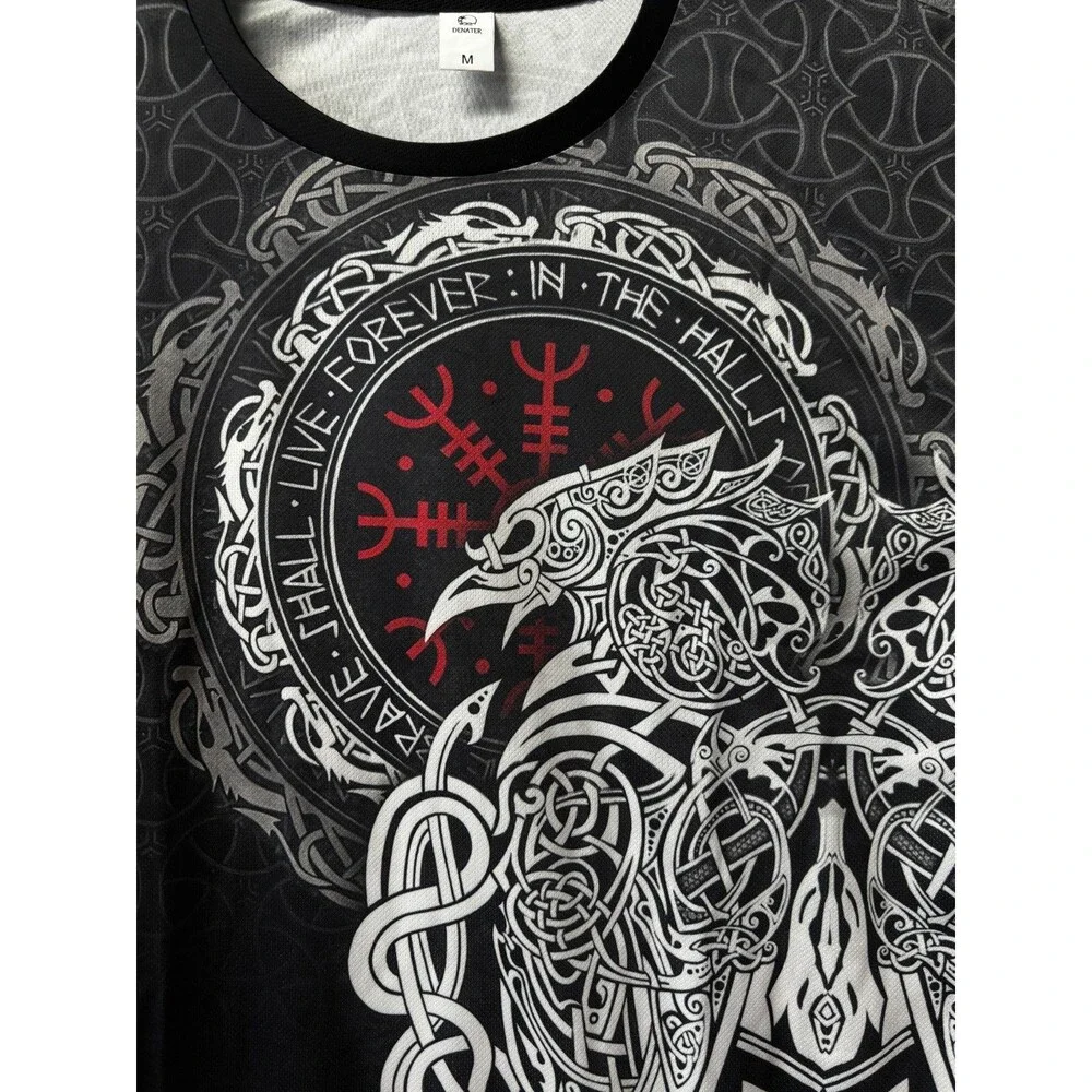 DENATER Viking Raven Valhalla T-Shirt Men’s M Black Norse All Over Print